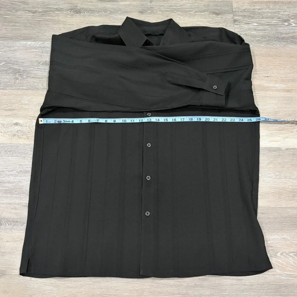Bassiri Uomo Mens XL Black Microfiber Textured Stripe Long Sleeve Button Down‎